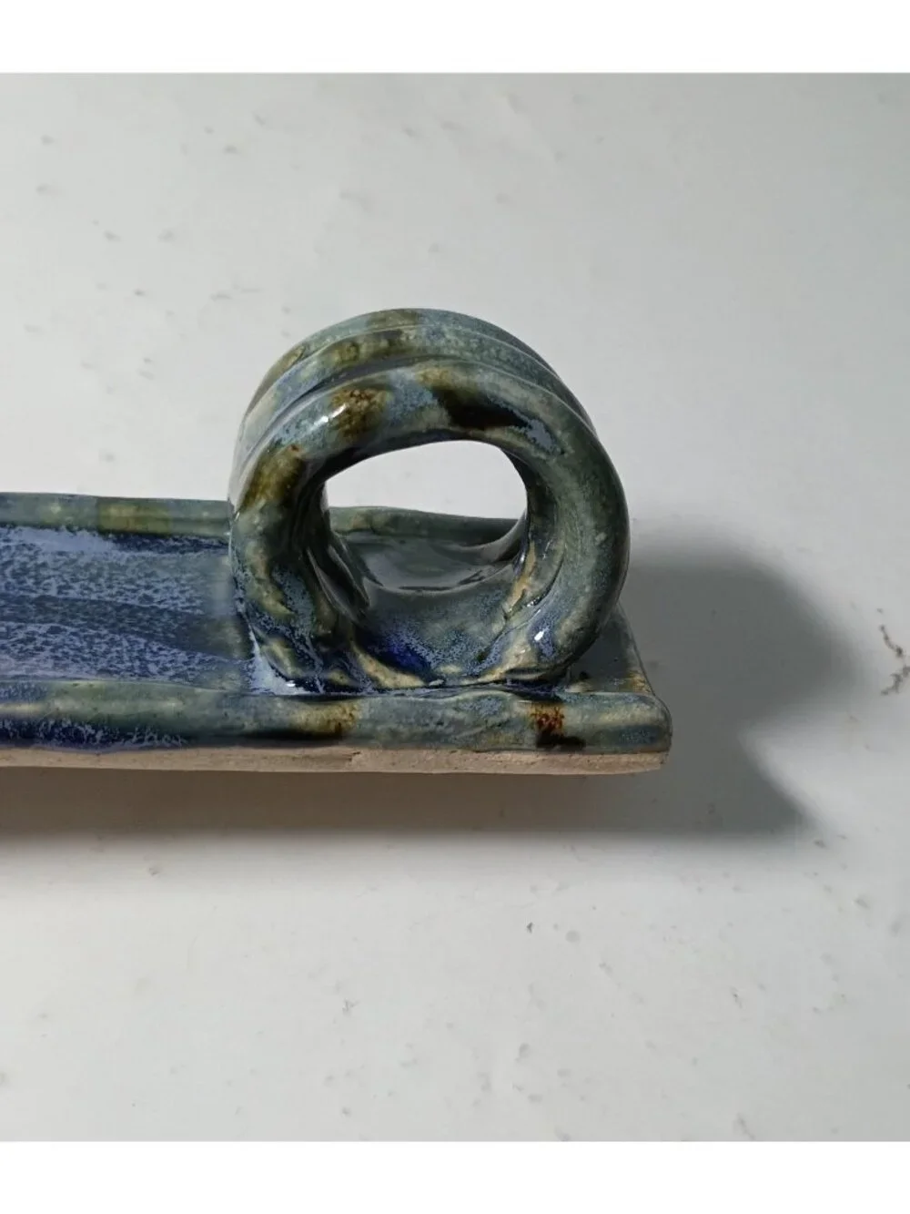 Handmade Studio Art Pottery Butter Stick Dish Signed Blue Artsy